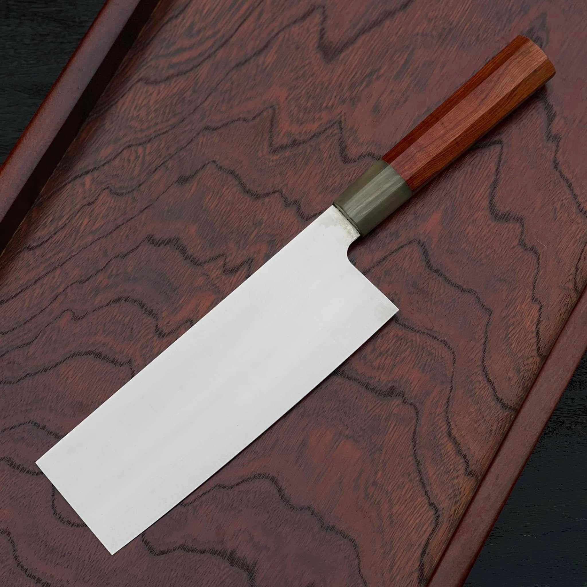 3 Piece Chef Knife Set Nakiri Santoku Serbian Walnut Handles Nakiri