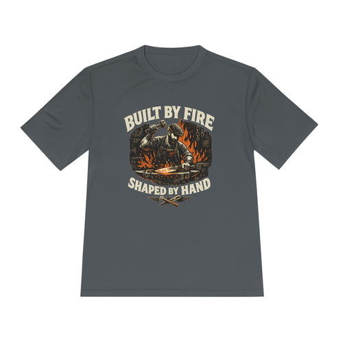 Built by Fire Blacksmith T-Shirt - Vintage Forging Workshop Tee Iron Grey