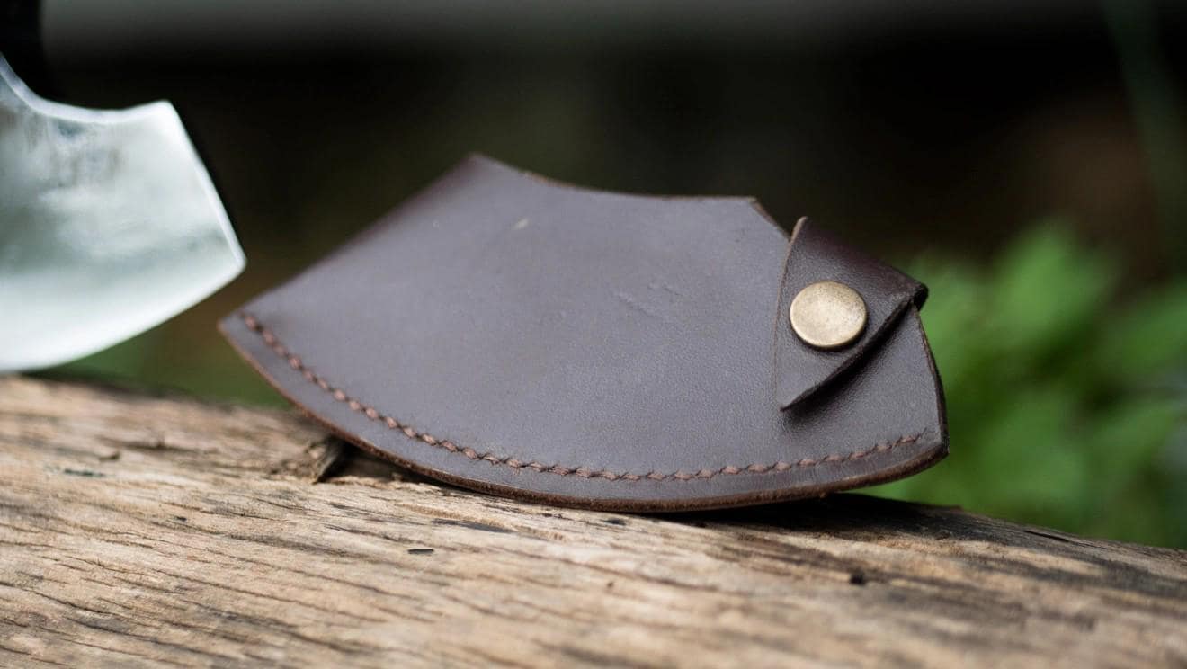 Handmade Bushcraft Axe – Carbon Steel Camping Hatchet with Ash Wood Handle & Leather Sheath