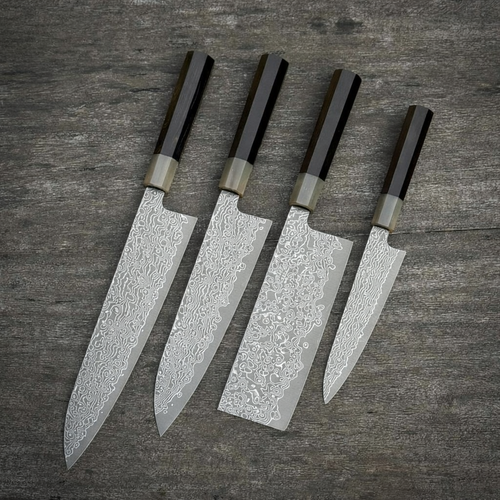 Gyuto Damascus Chef Knife 210mm - Hand-Forged Vietnamese Craftsmanship with Japanese Technique Combo 4 pcs