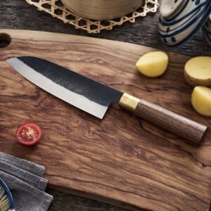 Santoku Chef Knife 180mm – Handmade Japanese Style 52100 Carbon Steel