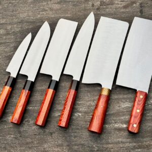 3 Piece Chef Knife Set Nakiri Santoku Serbian Walnut Handles